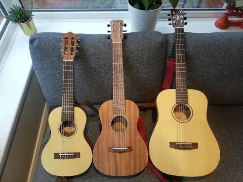 The three sizes of travel guitar with sound comparisons