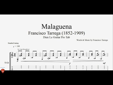 Francisco Tarrega - Malaguena - Guitar Tutorial + TAB