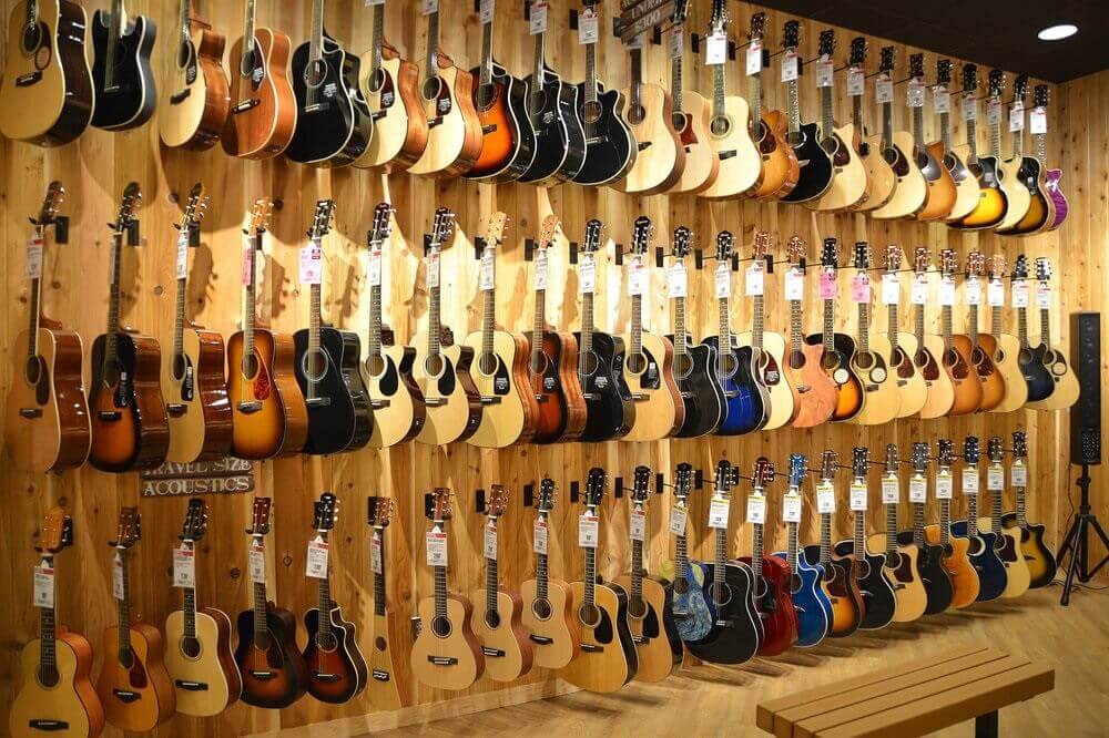 guitars on gutiar center wall