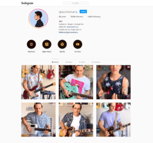 Instagram guitar personal brand example