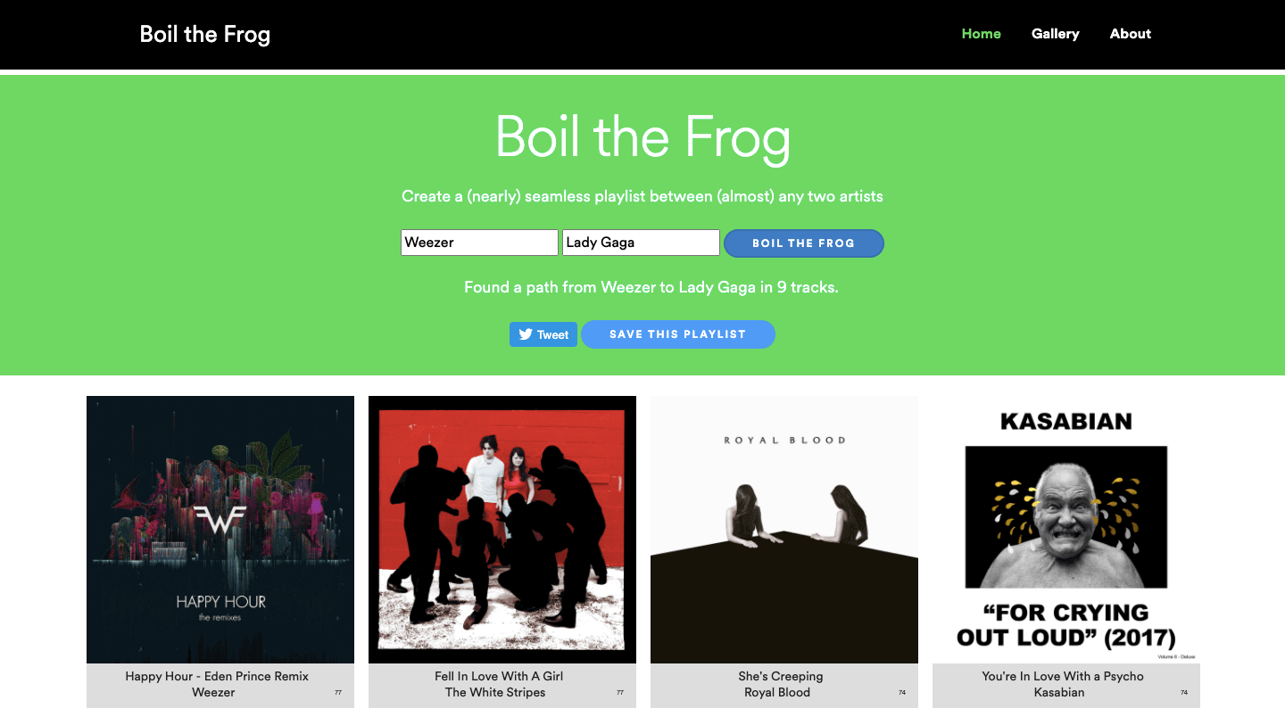 Boil The Frog spotify playlist creator
