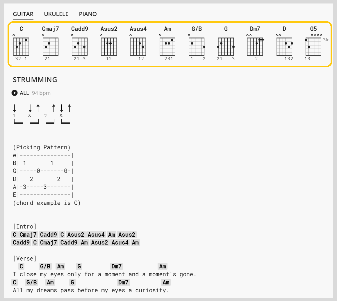 Dust In The Wind Chords and Tab