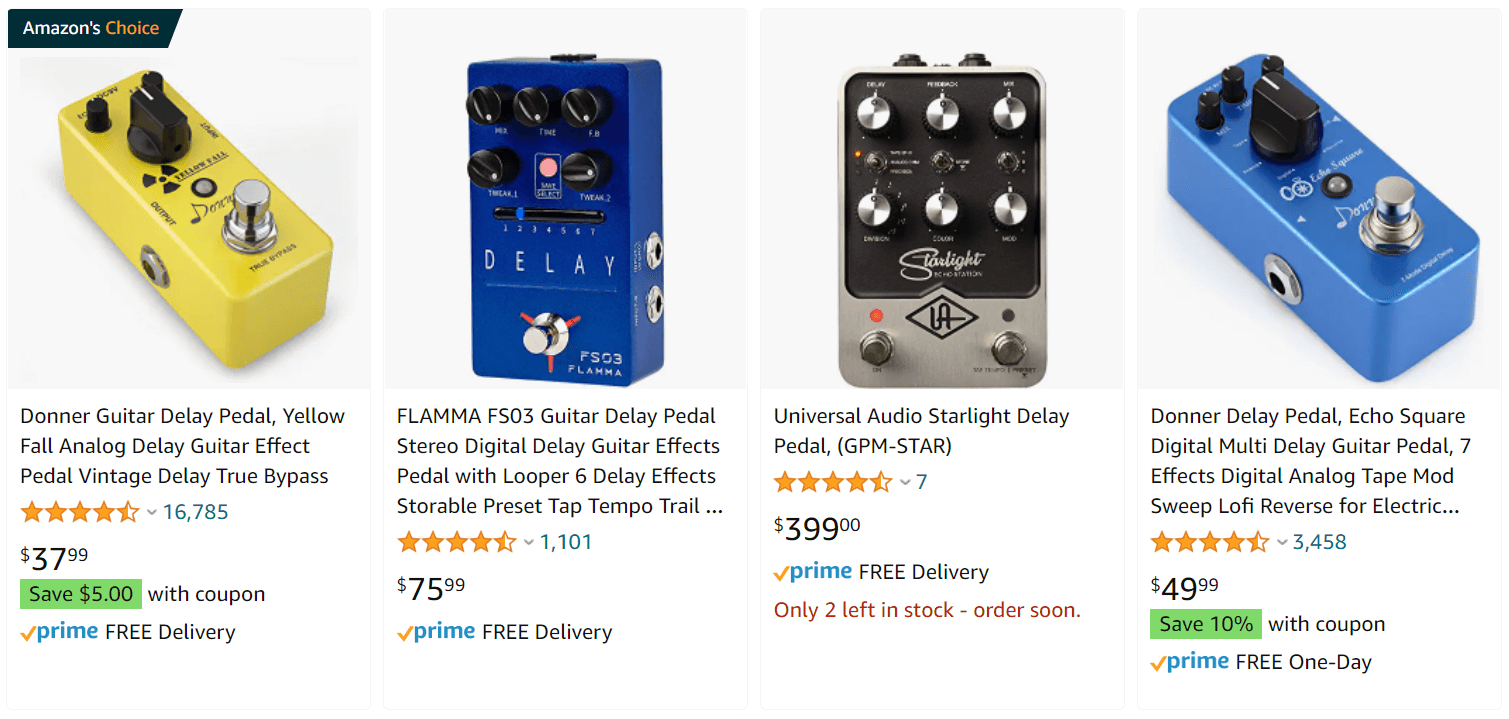 guitar delay pedals on Amazon
