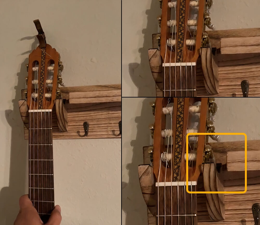 Bikoney guitar wood hanger with a classical guitar