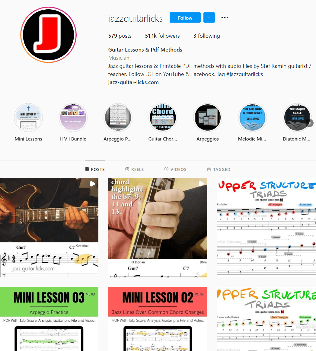 jazzguitarlicks guitar Instagram account