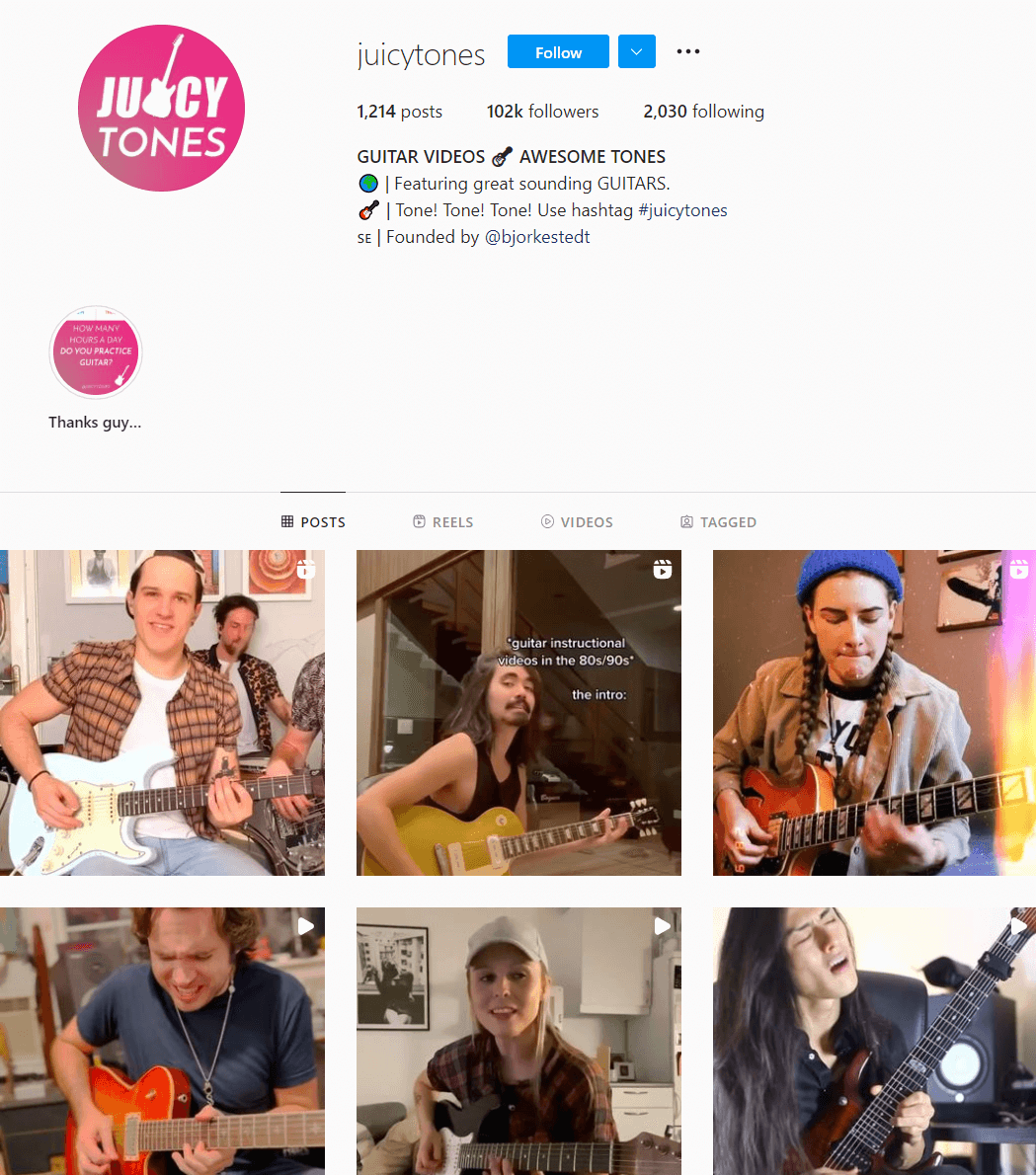 juicytones guitar Instagram account