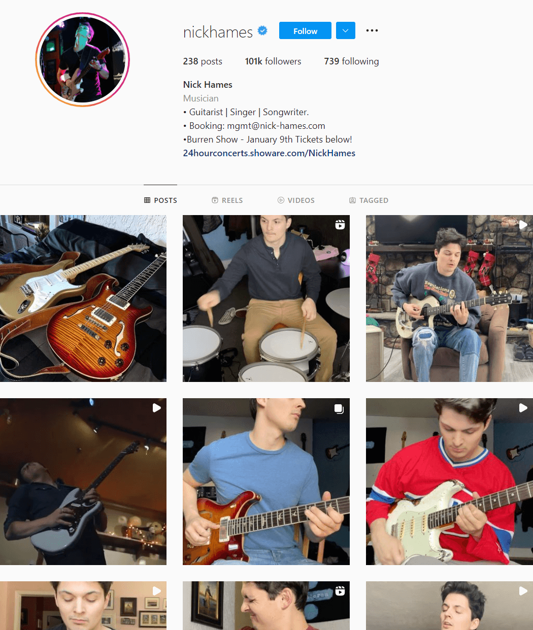 nickhames guitar Instagram account