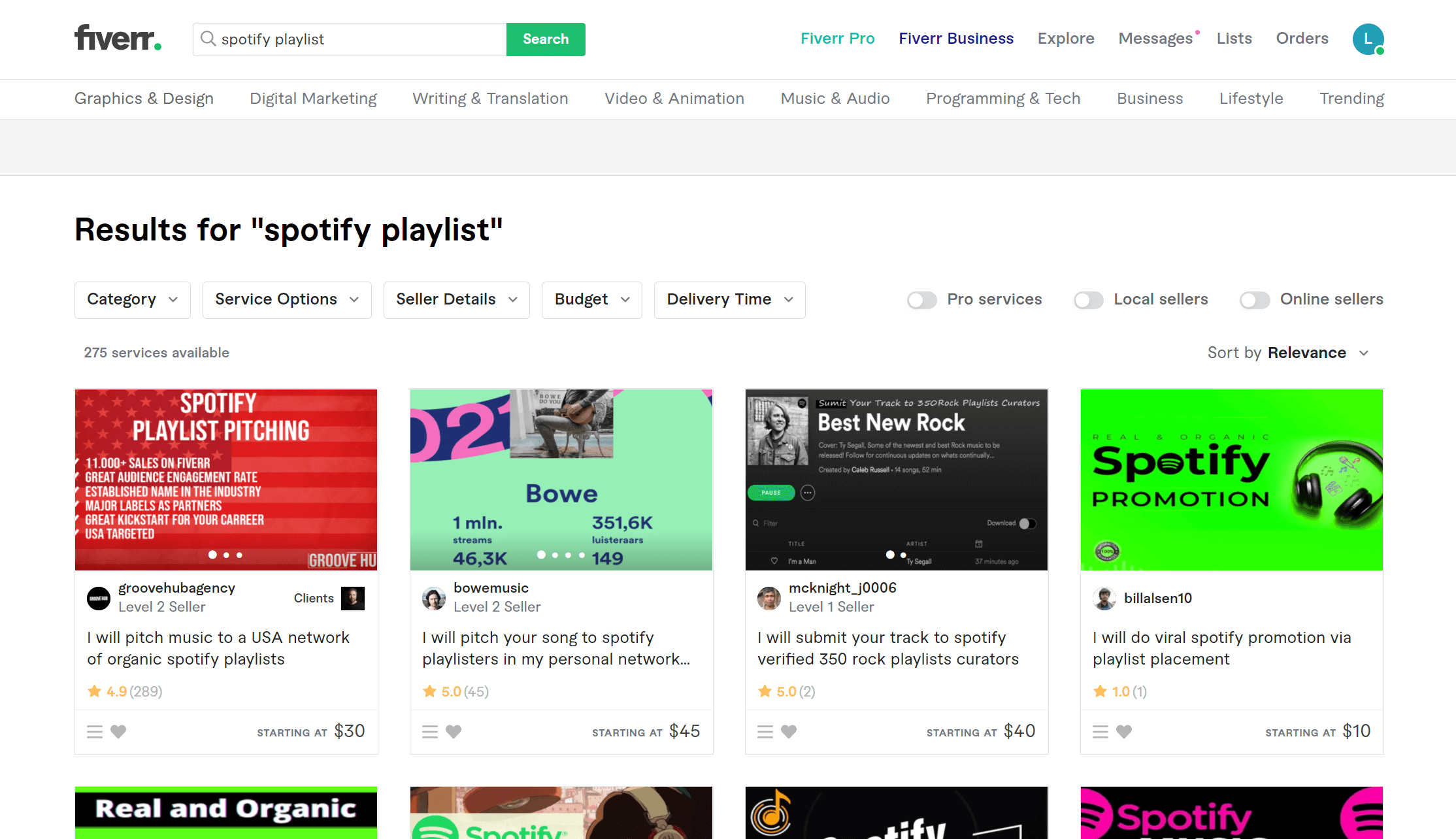 Using Fiverr to get placed on Spotify playlists