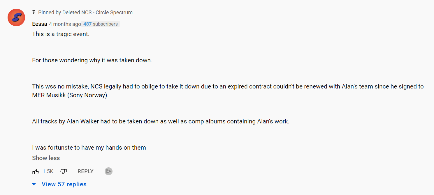 YouTube comment Alan Walker copyright