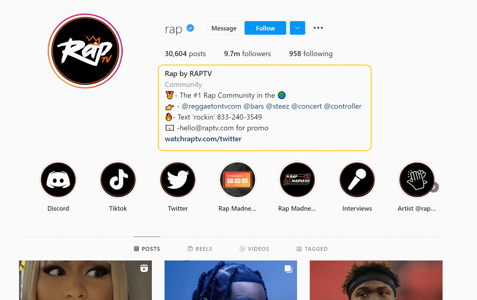 rap account on Instagram