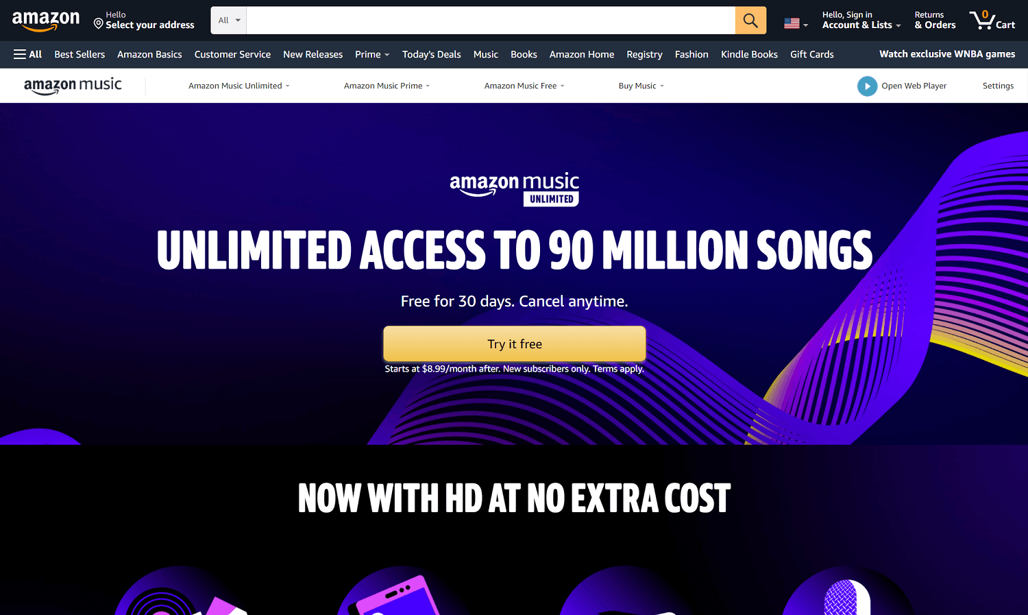 Amazon Music Unlimited homepage screenshot