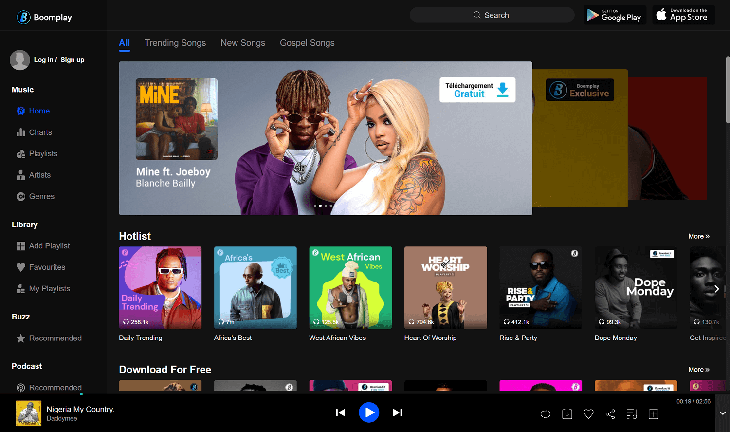 Boomplay homepage screenshot