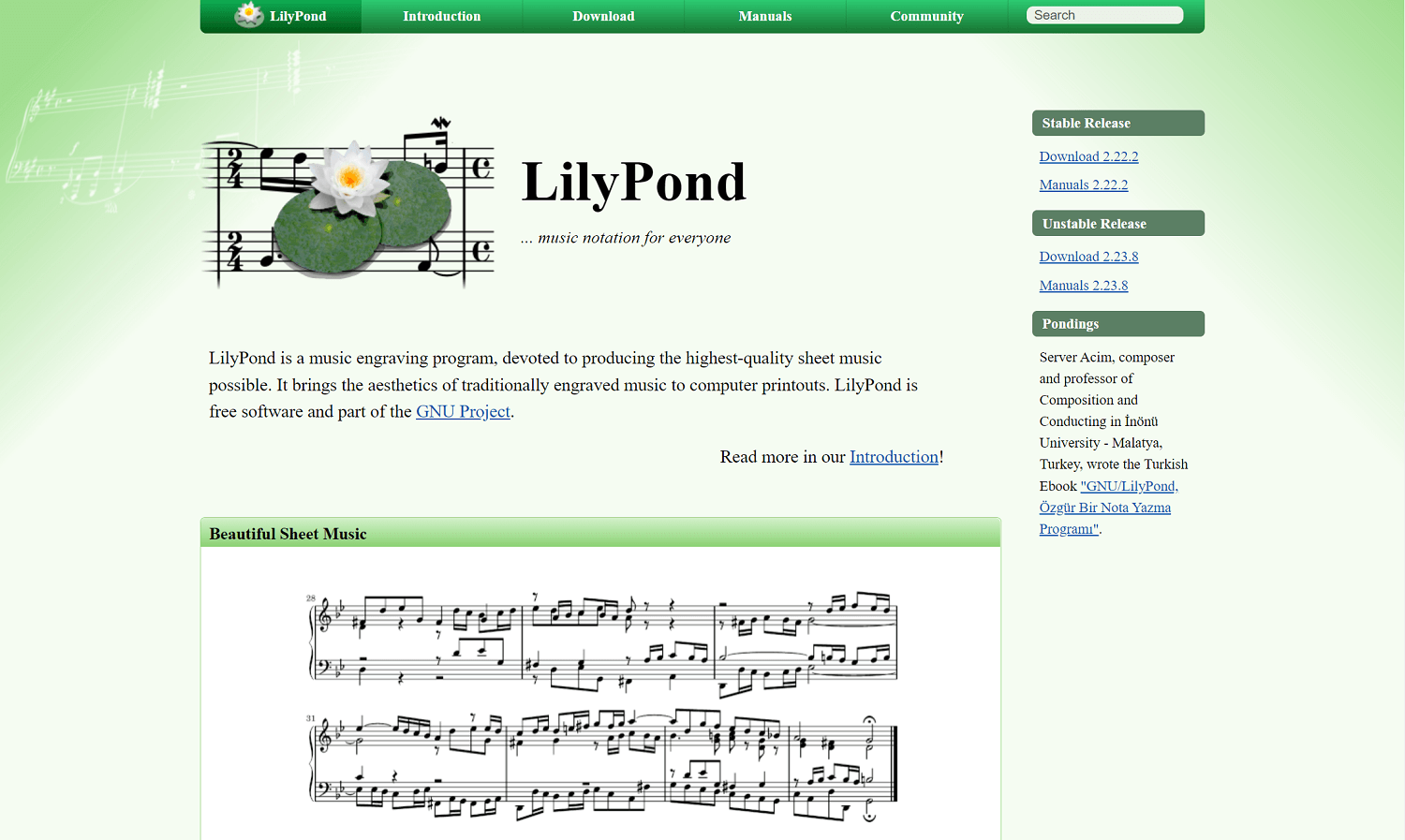 LilyPond website homepage screenshot