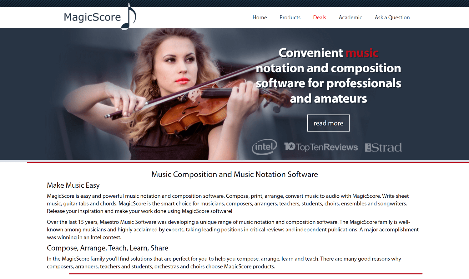 MagicScore website homepage screenshot