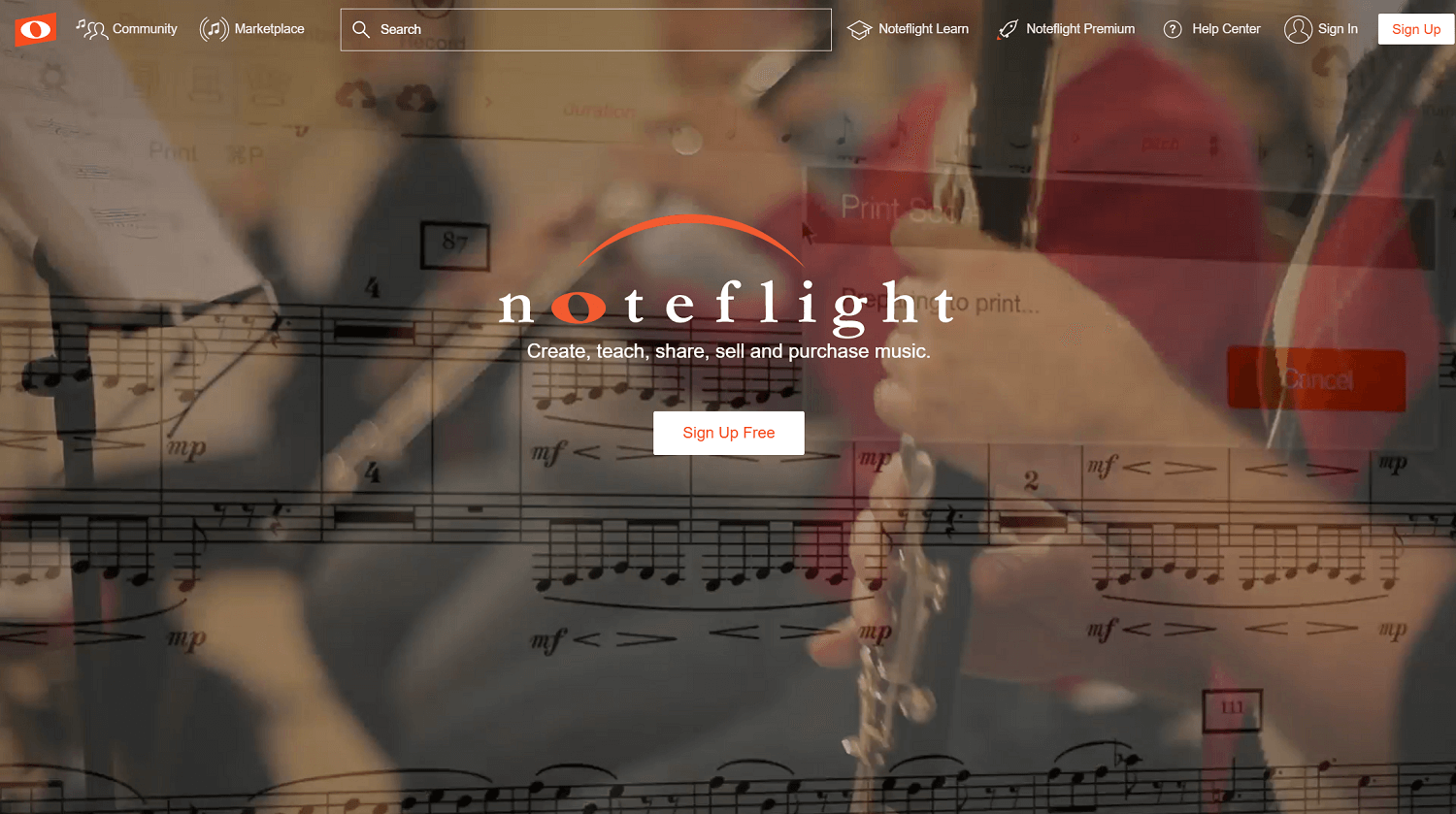 Noteflight website homepage screenshot