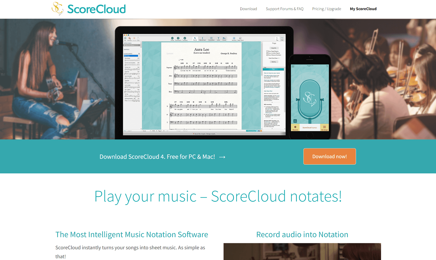 ScoreCloud website homepage screenshot