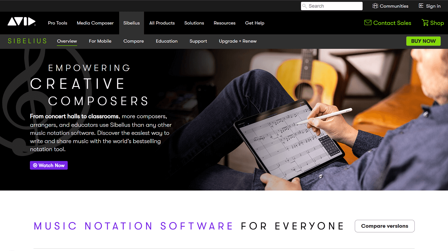 Sibelius website homepage screenshot