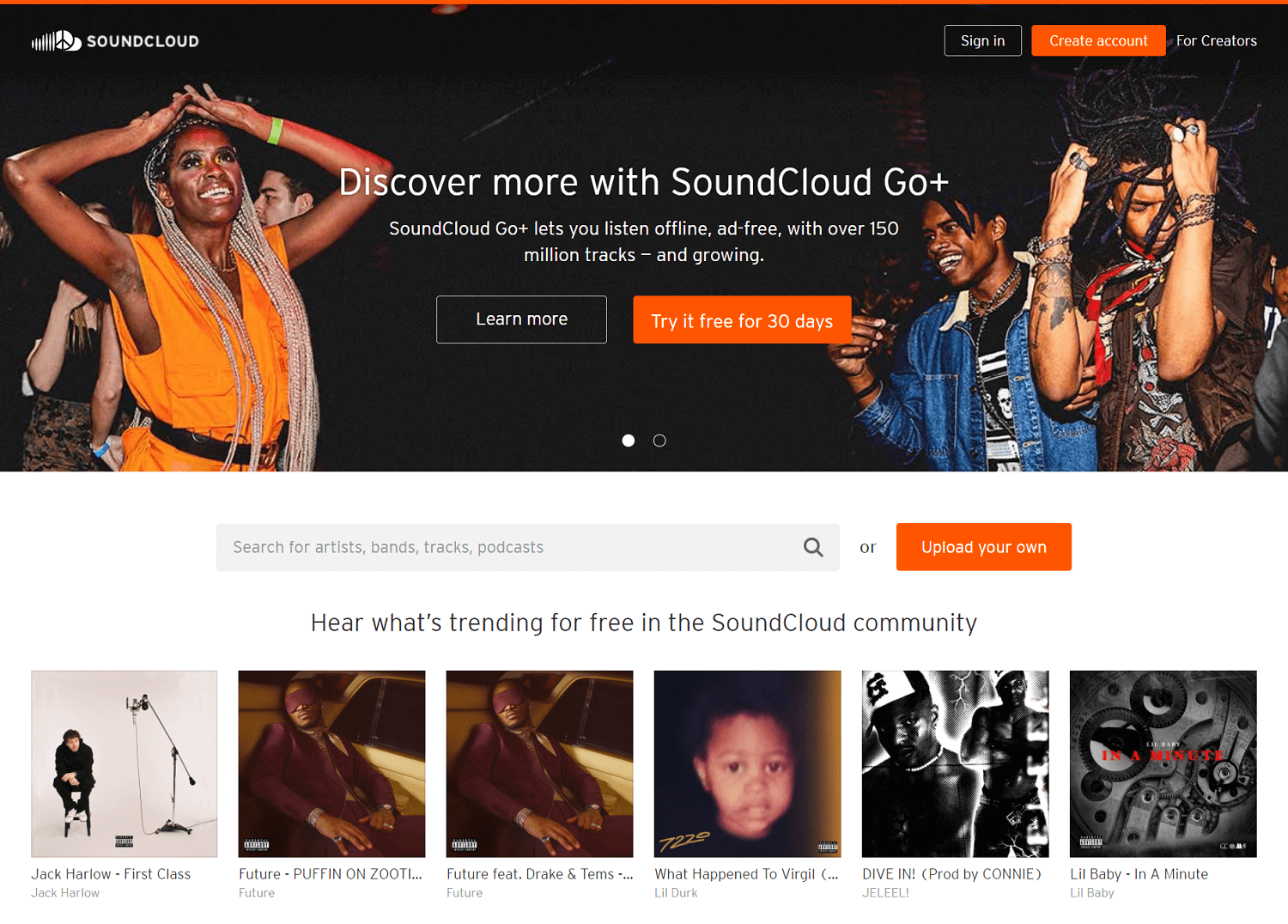 SoundCloud homepage screenshot
