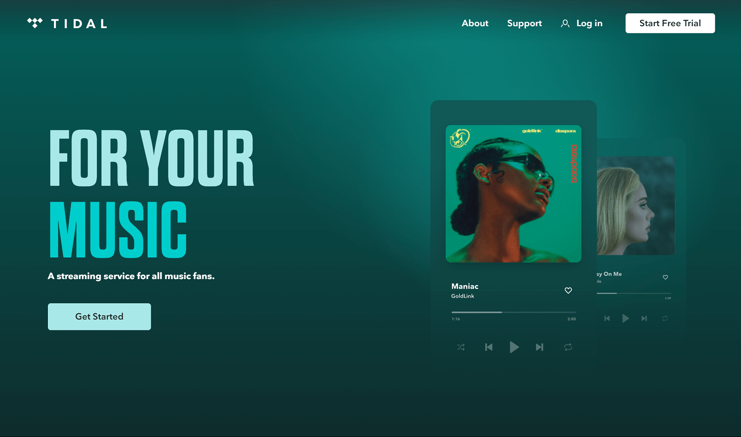 Tidal homepage screenshot