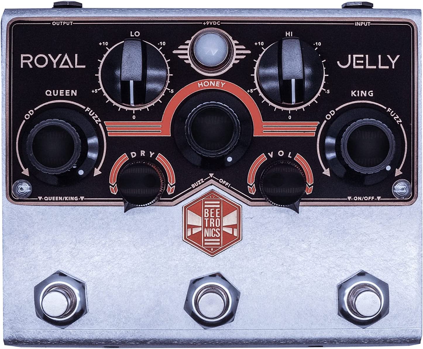 Beetronics Royal Jelly Overdrive/Fuzz Pedal on a white background