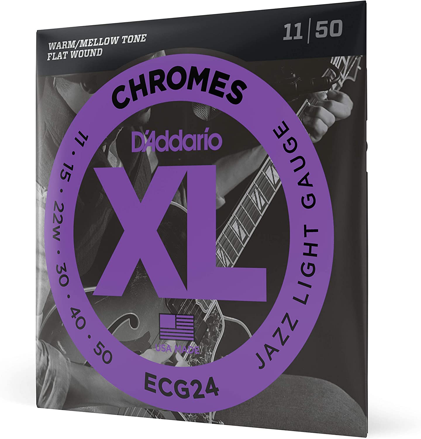 D'Addario XL Chromes Electric Guitar Strings on a white background