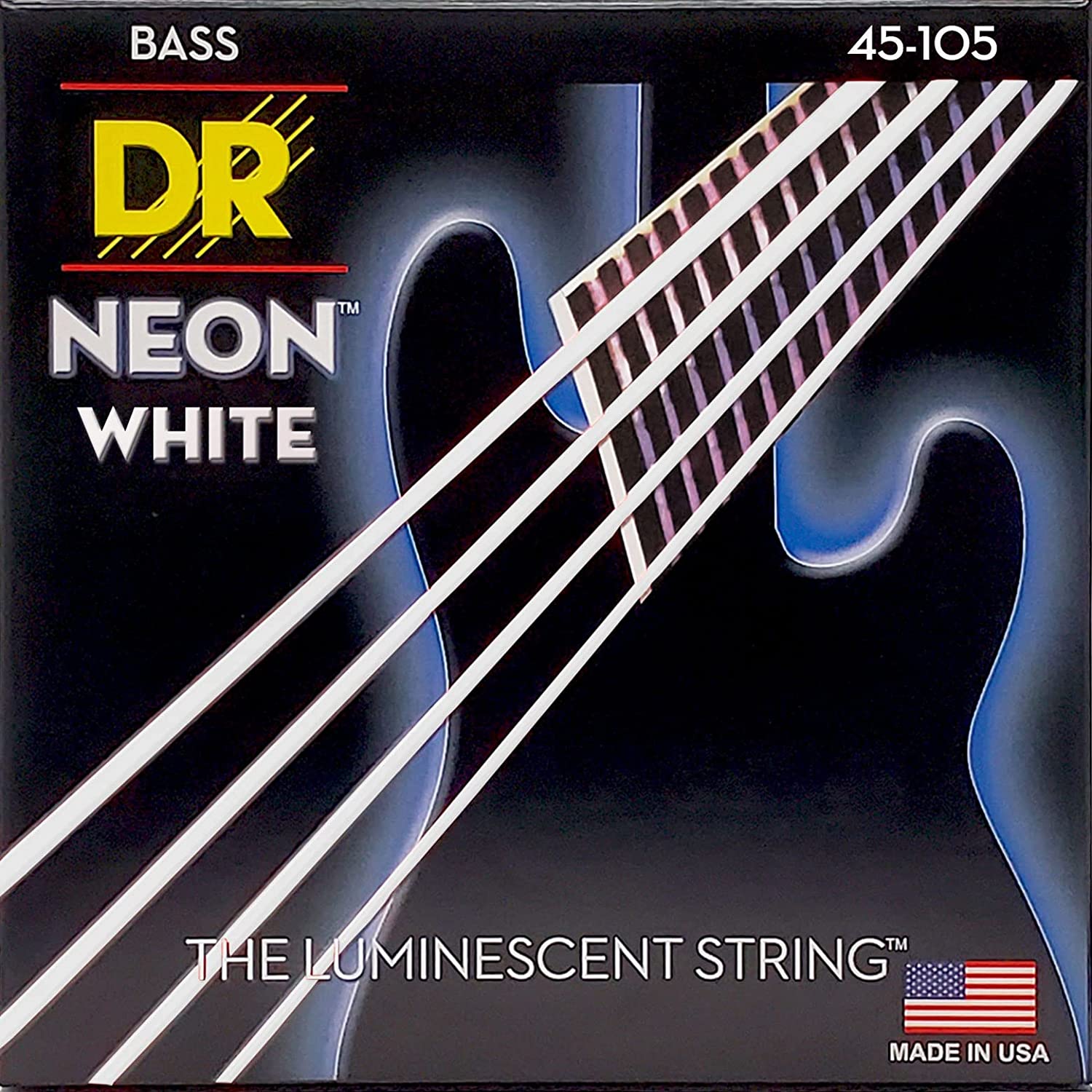 DR Strings HI-DEF NEON Bass Guitar Strings on a white background