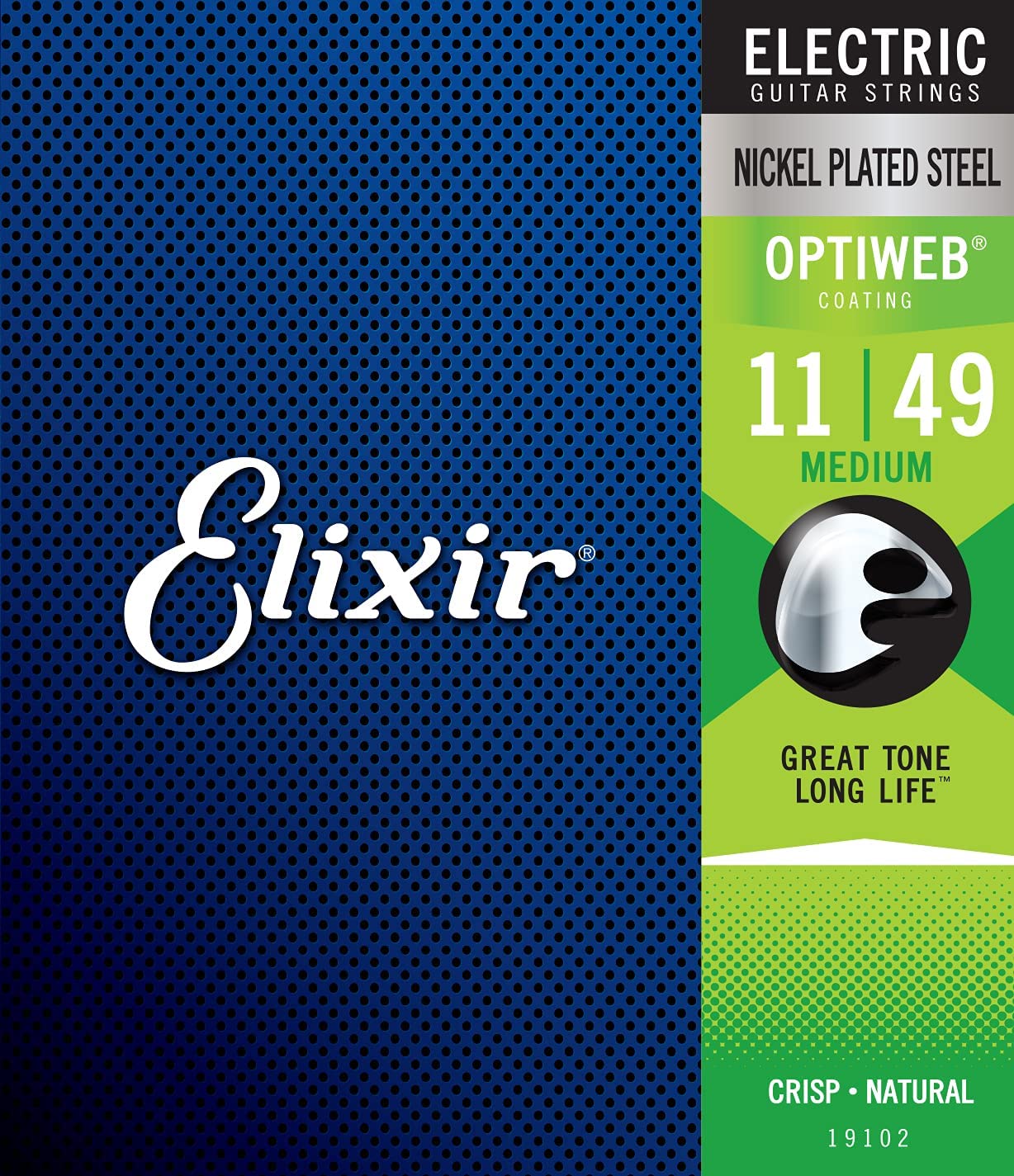 Elixir Strings 19102 Coated Nickel Electric Guitar Strings on a white background