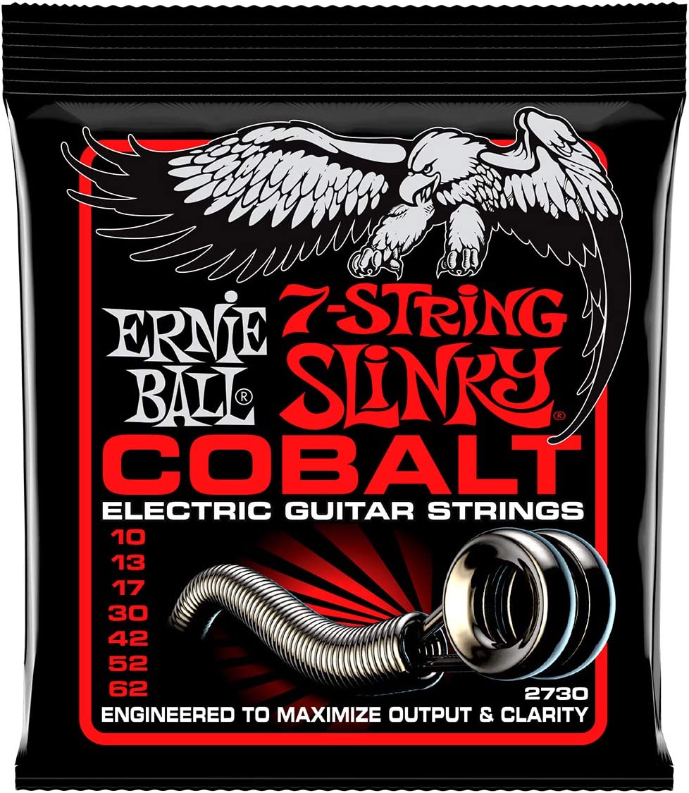 Ernie Ball 7-String Skinny Top Heavy Bottom Electric Guitar Strings on a white background