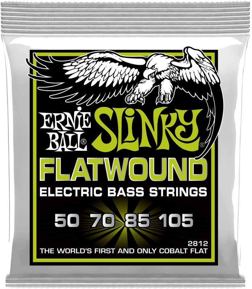 Ernie Ball Regular Slinky Flatwound Bass Guitar Strings on a white background
