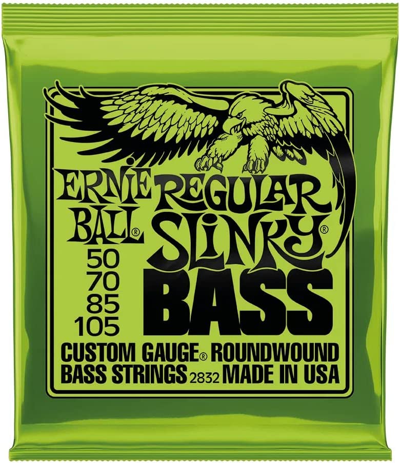 Ernie Ball Regular Slinky Bass Guitar Strings on a white background