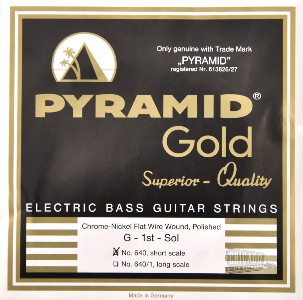 Pyramid Gold Flatwound Short Scale Bass Guitar Strings on a white background