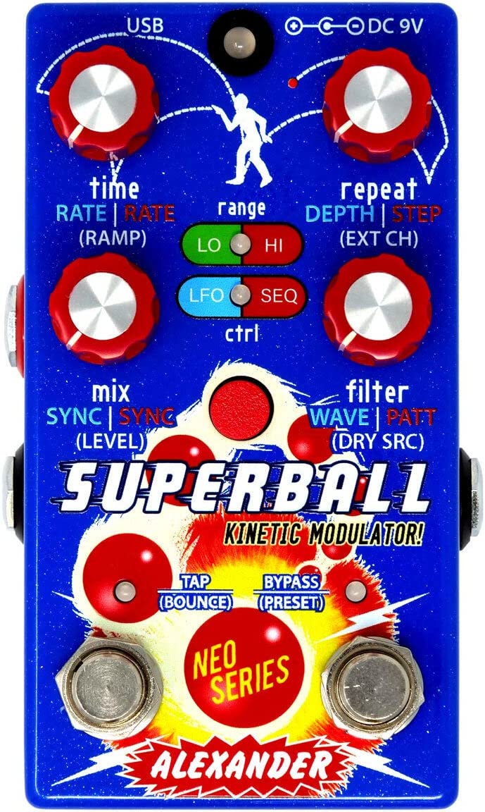 Alexander Pedals Superball Pitch Shifting Modulator Pedal on a white background