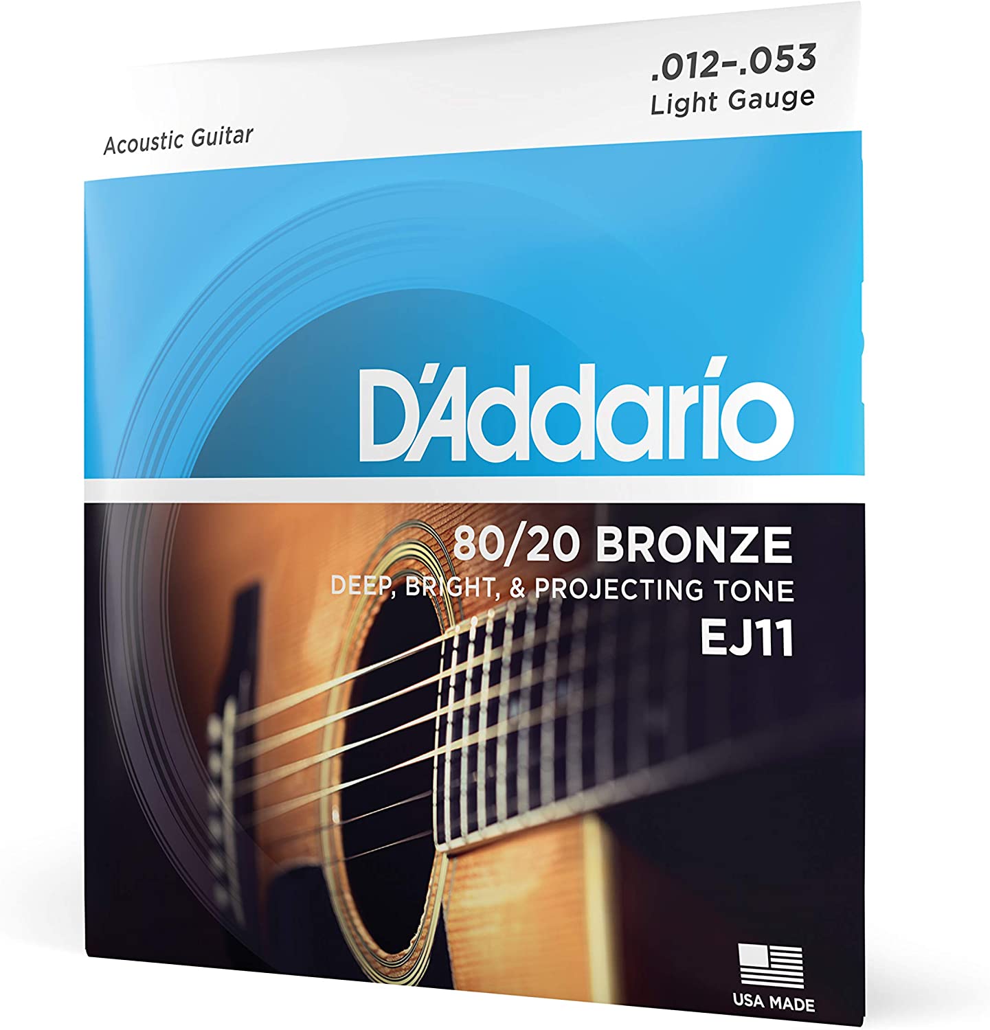 D’Addario EJ11 80/20 Bronze Acoustic Guitar Strings on a white background