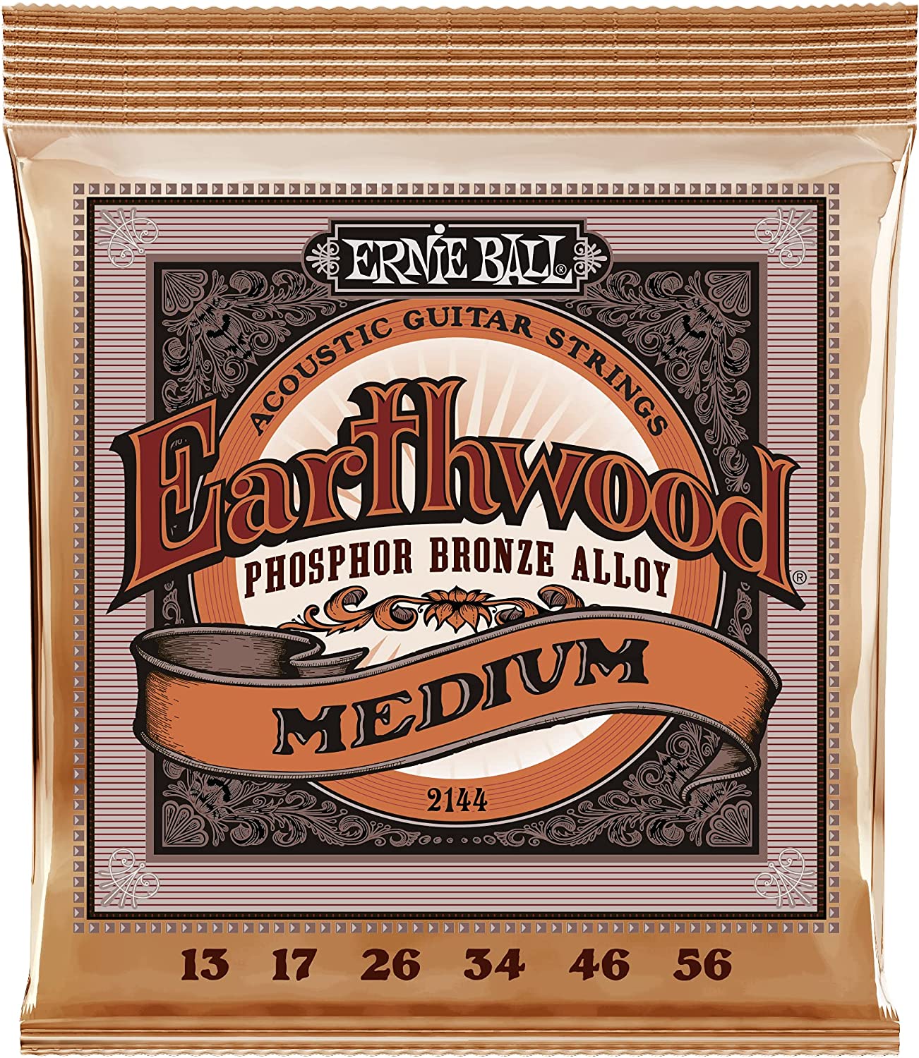 Ernie Ball Earthwood Medium Phosphor Bronze Acoustic Guitar Strings on a white background