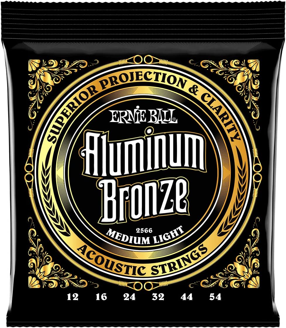 Ernie Ball Medium Light Aluminum Bronze Acoustic Guitar Strings on a white background