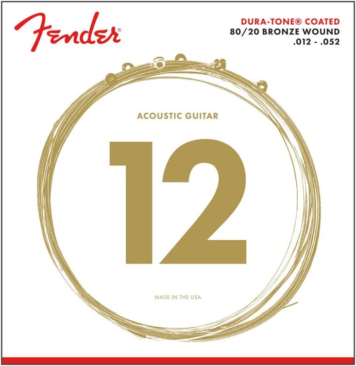 Fender Dura-Tone Coated 80/20 Bronze Acoustic Guitar Strings on a white background
