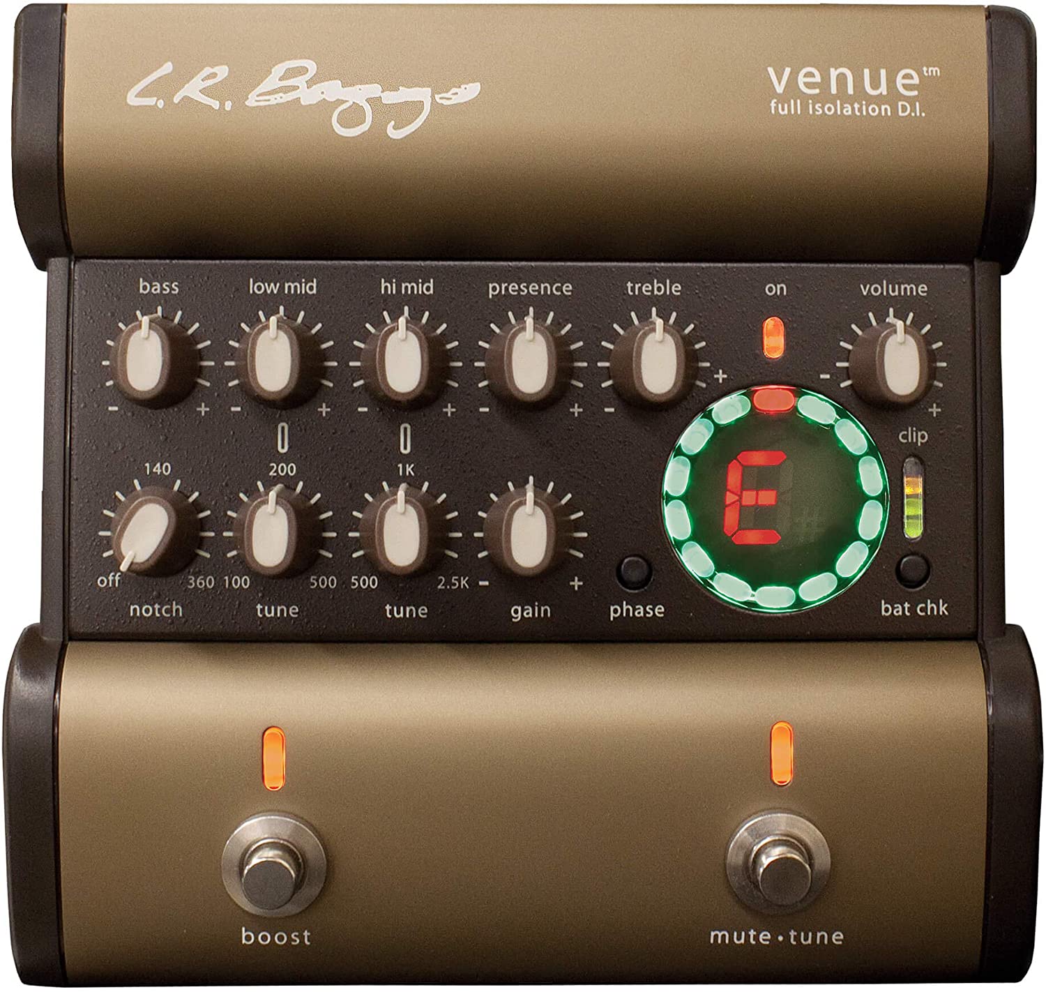 L.R. Baggs Venue DI Acoustic Guitar Preamp Pedal on a white background