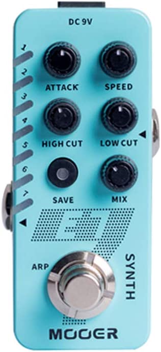 MOOER E7 Polyphonic Guitar Mini Synth Pedal on a white background