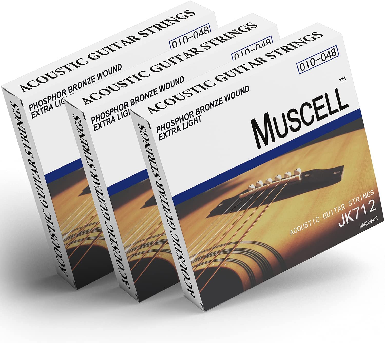 MUSCELL Handmade Phosphor Bronze Acoustic Guitar Strings on a white background