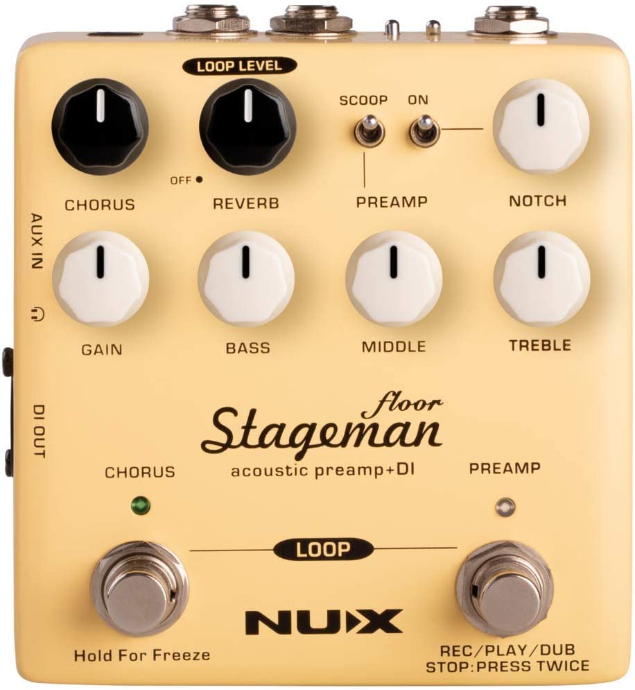 NuX Stageman Floor Acoustic Preamp and DI Pedal on a white background