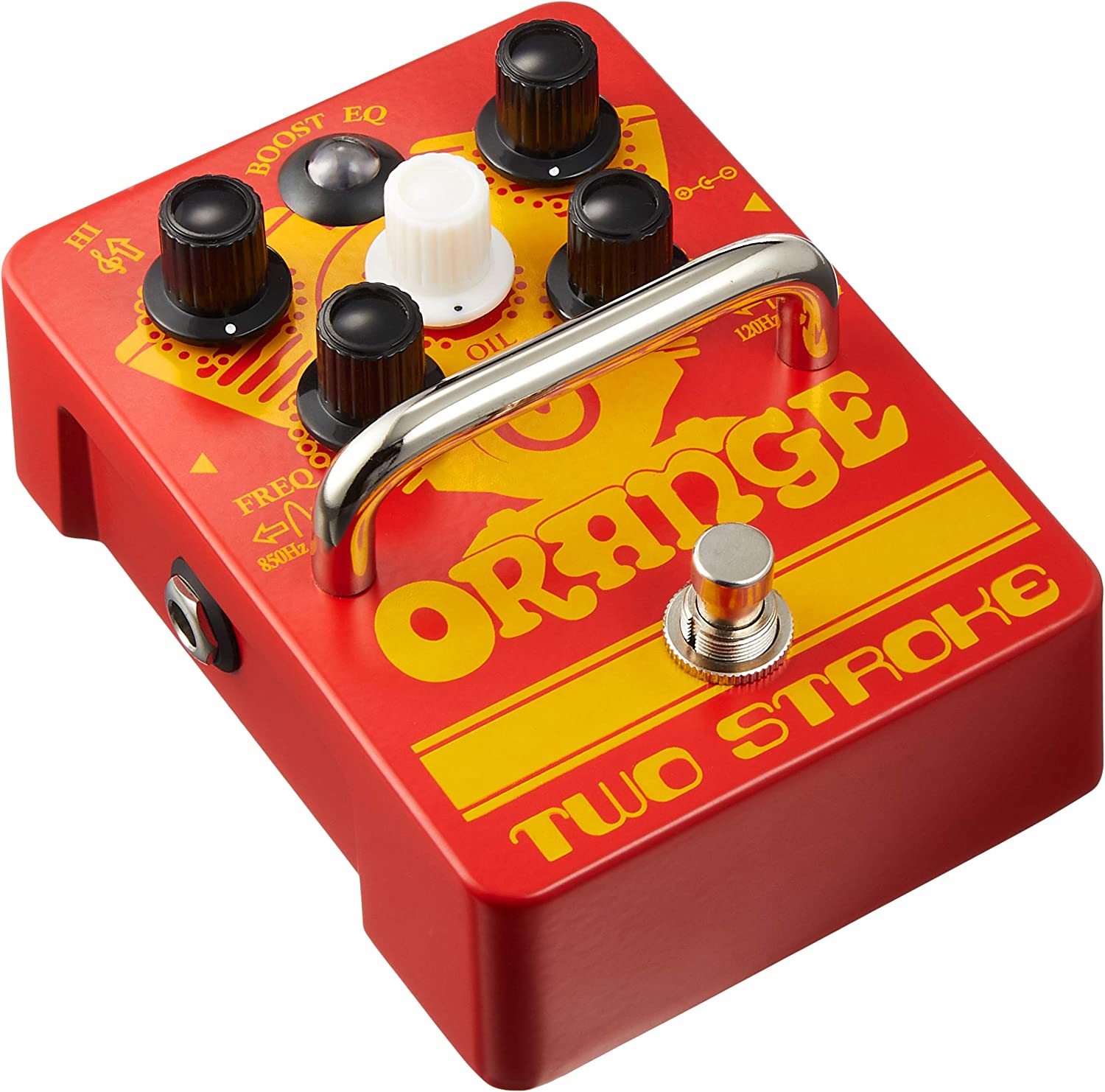 Orange Two Stroke Active Dual-Parametric EQ/Boost Pedal on a white background