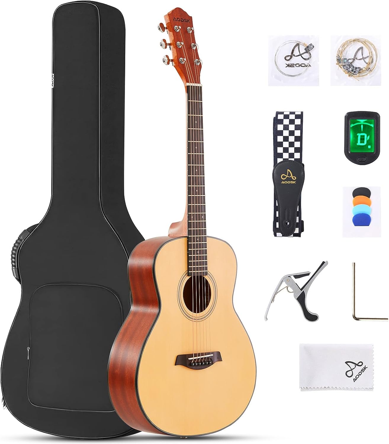 AODSK Acoustic Guitar Beginner Starter Pack on a white background