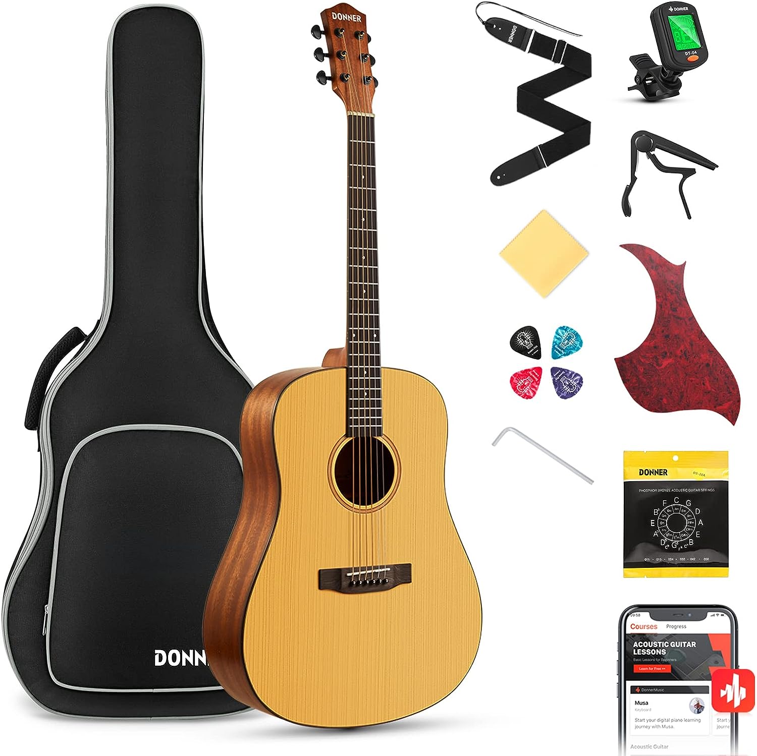Donner DAG-1 Beginner Acoustic Guitar Kit on a white background