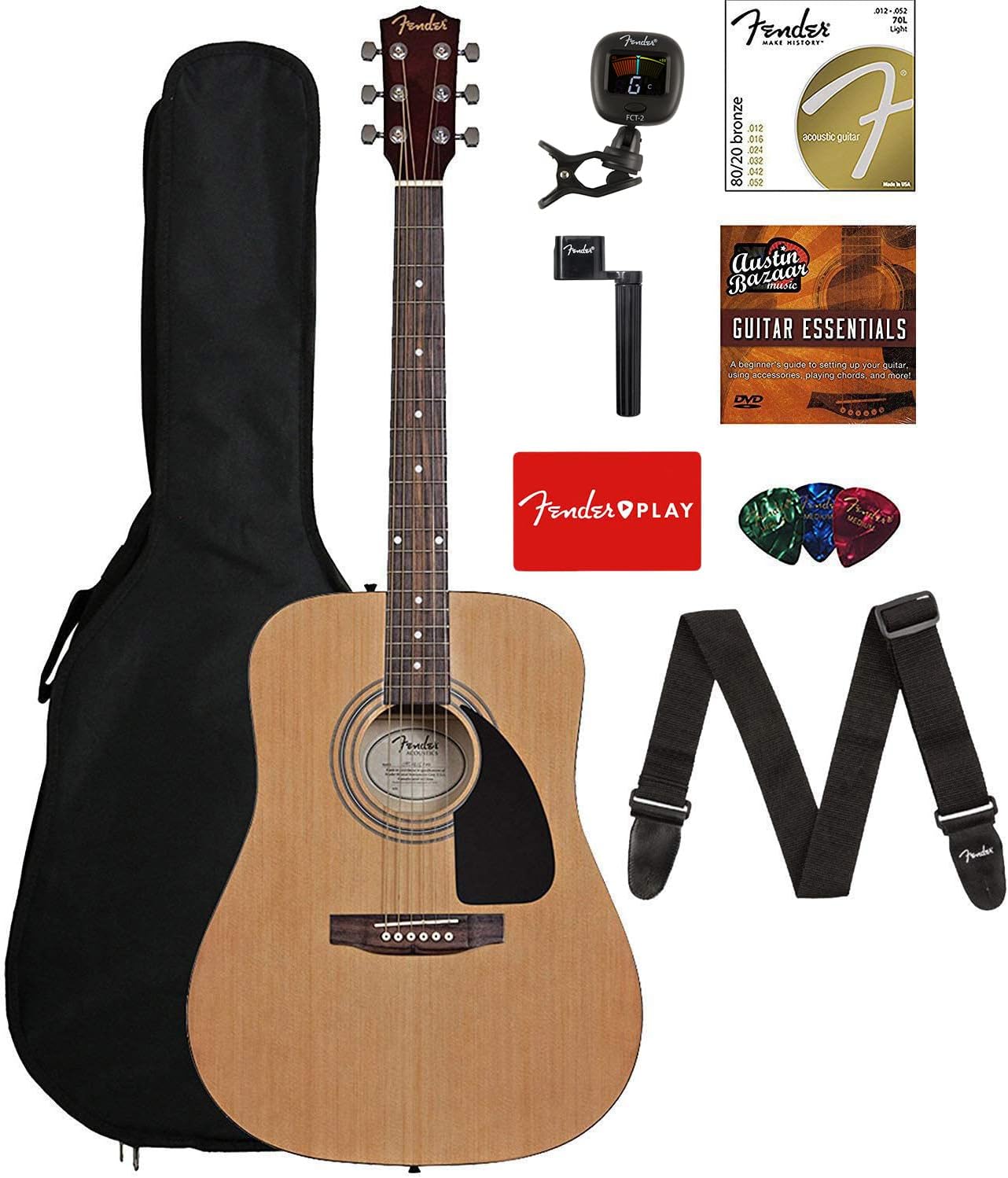 Fender Acoustic Guitar Bundle on a white background