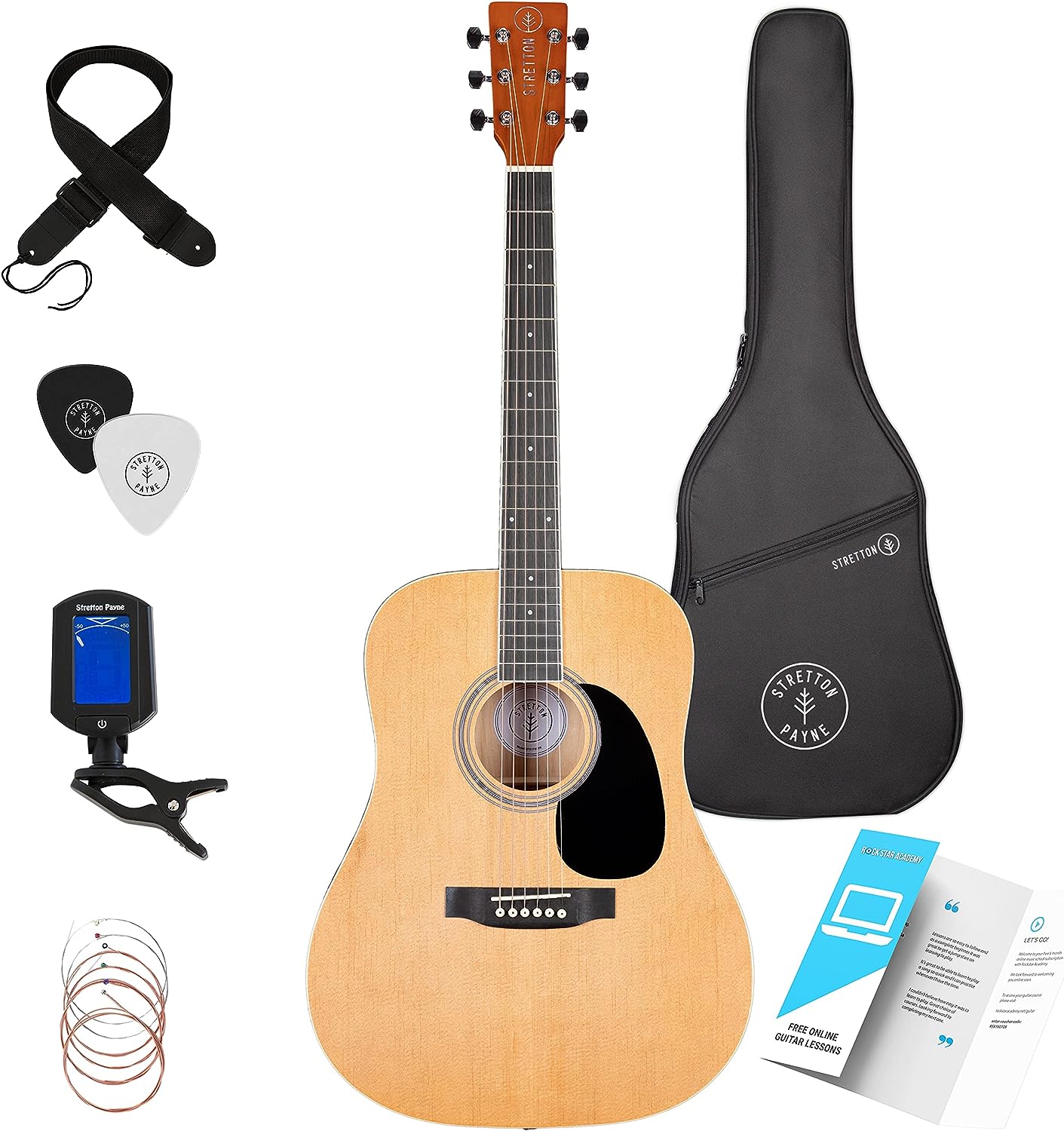 Stretton Acoustic Guitar Full Size Pack on a white background
