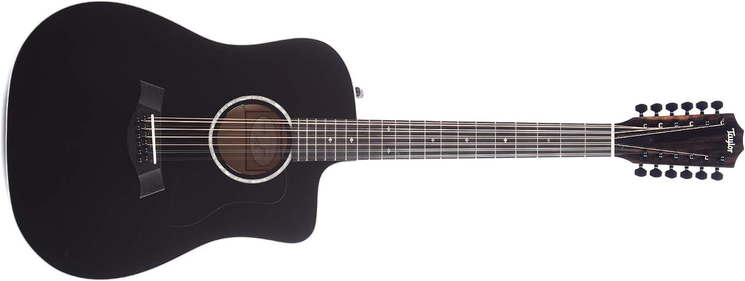 Taylor 250ce-BLK Deluxe 12-String Acoustic Guitar on a white background