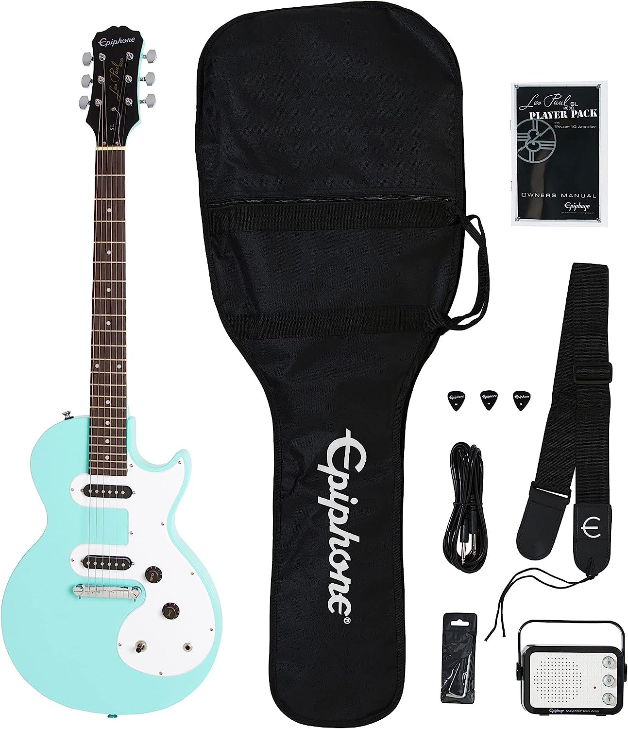 Epiphone Les Paul Melody Maker Starter Pack on a white background