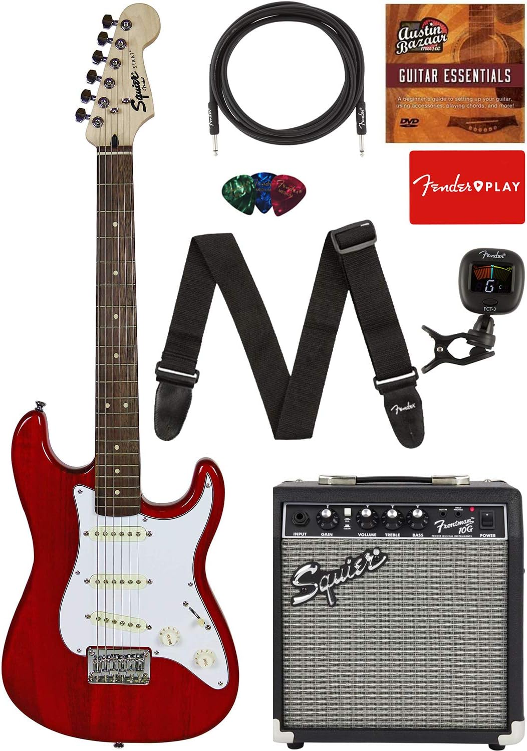 Fender Squier 24-Inch Short Scale Strat Pack on a white background