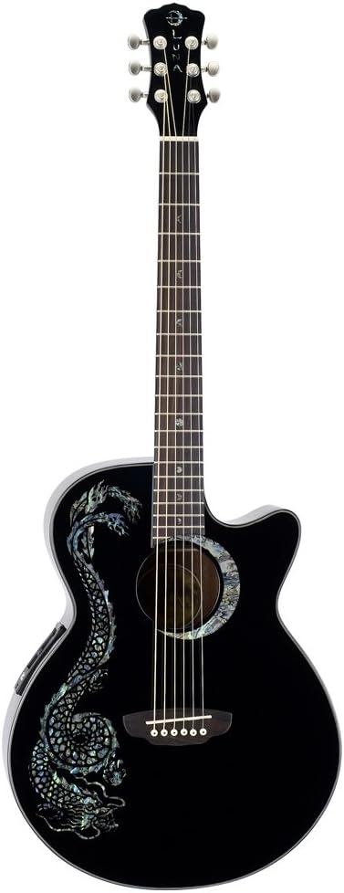 Luna Fauna Dragon Acoustic Guitar on a white background