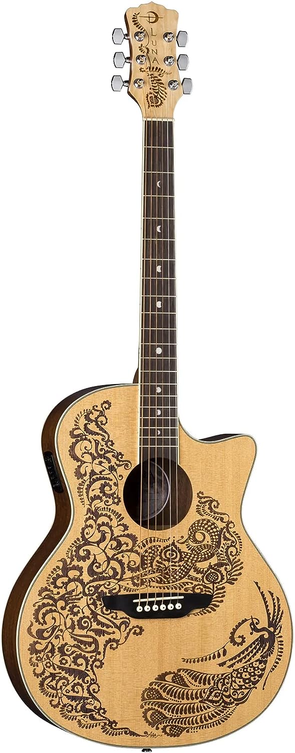 Luna Henna Paradise Select Spruce Acoustic-Electric Guitar on a white background